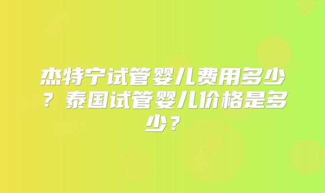 杰特宁试管婴儿费用多少？泰国试管婴儿价格是多少？