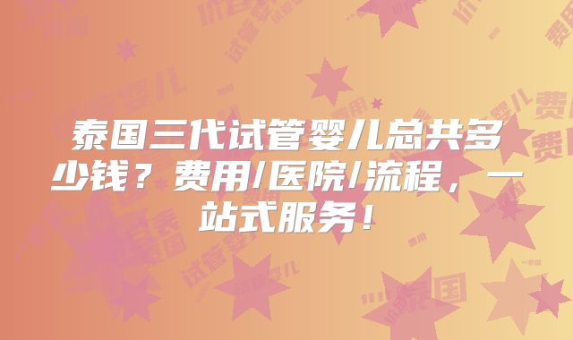 泰国三代试管婴儿总共多少钱？费用/医院/流程，一站式服务！