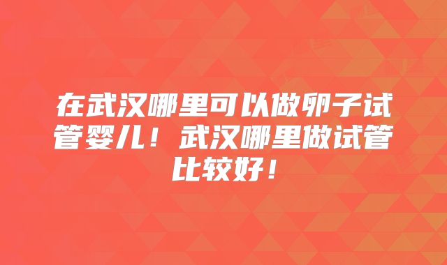 在武汉哪里可以做卵子试管婴儿！武汉哪里做试管比较好！