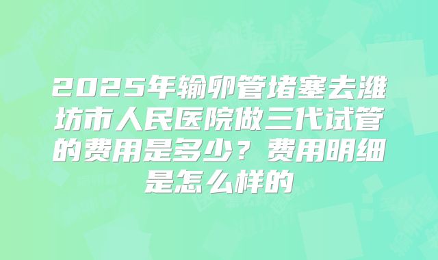 2025年输卵管堵塞去潍坊市人民医院做三代试管的费用是多少？费用明细是怎么样的