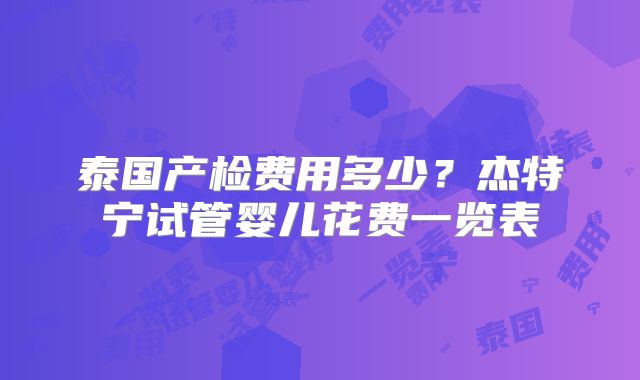 泰国产检费用多少?杰特宁试管婴儿花费一览表