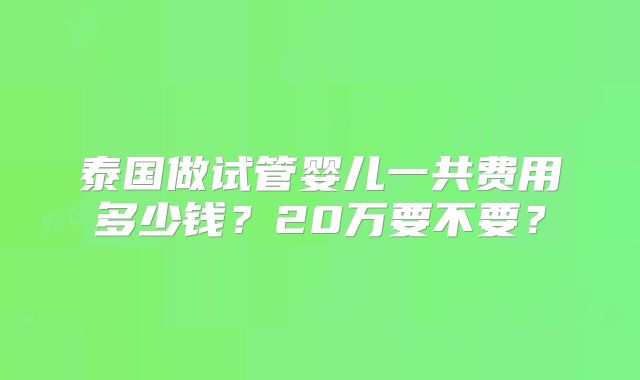 泰国做试管婴儿一共费用多少钱？20万要不要？