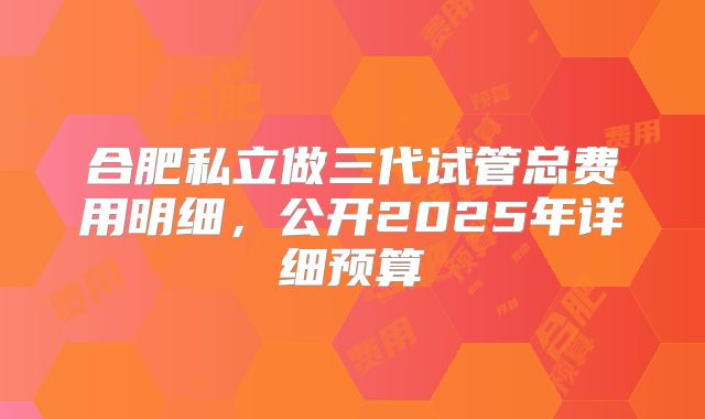 合肥私立做三代试管总费用明细，公开2025年详细预算