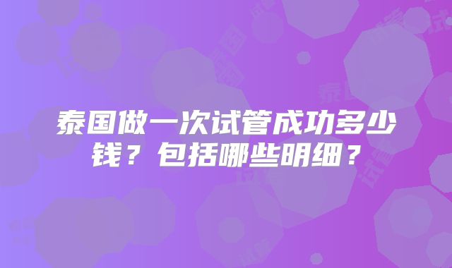 泰国做一次试管成功多少钱?包括哪些明细?