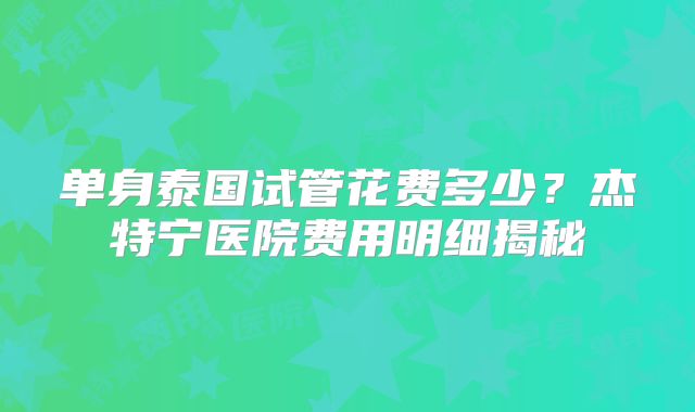 单身泰国试管花费多少？杰特宁医院费用明细揭秘
