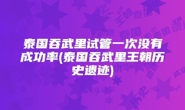 泰国吞武里试管一次没有成功率(泰国吞武里王朝历史遗迹)