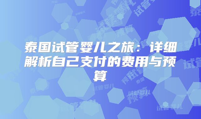 泰国试管婴儿之旅：详细解析自己支付的费用与预算