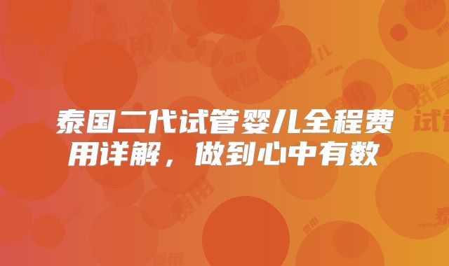 泰国二代试管婴儿全程费用详解,做到心中有数