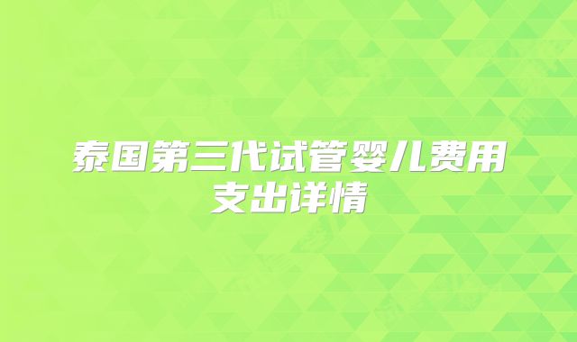 泰国第三代试管婴儿费用支出详情