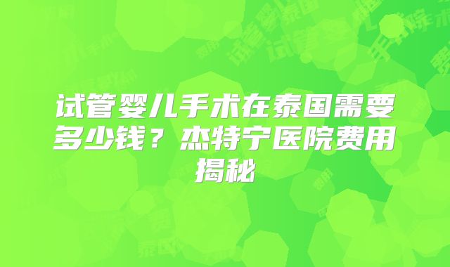 试管婴儿手术在泰国需要多少钱?杰特宁医院费用揭秘