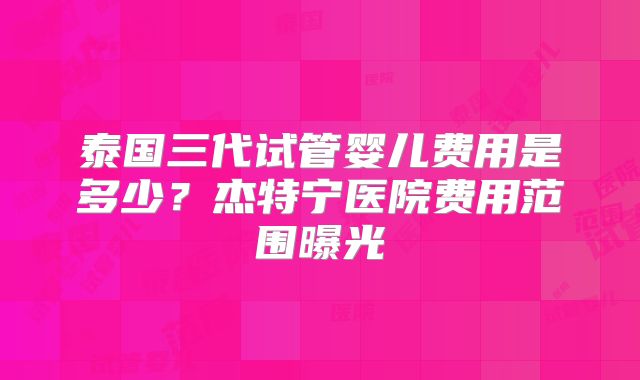泰国三代试管婴儿费用是多少？杰特宁医院费用范围曝光