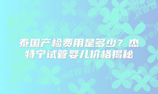 泰国产检费用是多少?杰特宁试管婴儿价格揭秘