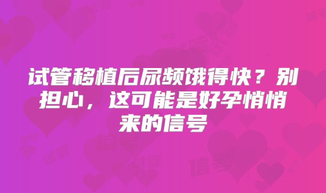 试管移植后尿频饿得快？别担心，这可能是好孕悄悄来的信号