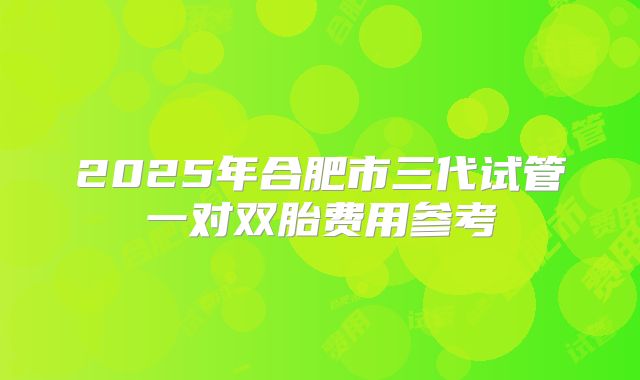 2025年合肥市三代试管一对双胎费用参考