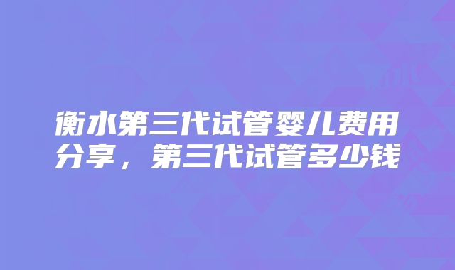 衡水第三代试管婴儿费用分享,第三代试管多少钱