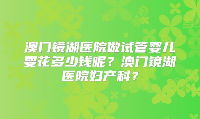 澳门镜湖医院做试管婴儿要花多少钱呢？澳门镜湖医院妇产科？