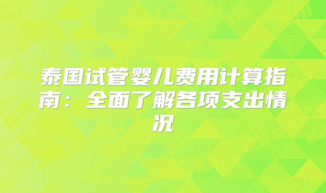 泰国试管婴儿费用计算指南：全面了解各项支出情况
