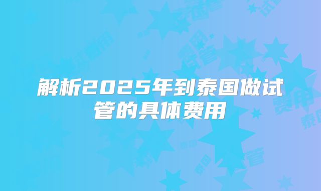 解析2025年到泰国做试管的具体费用