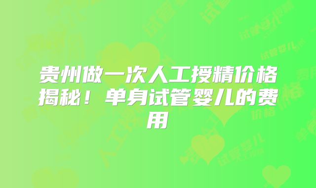 贵州做一次人工授精价格揭秘！单身试管婴儿的费用