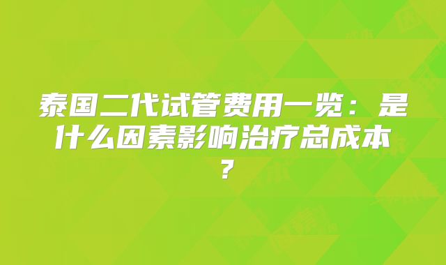 泰国二代试管费用一览：是什么因素影响治疗总成本？