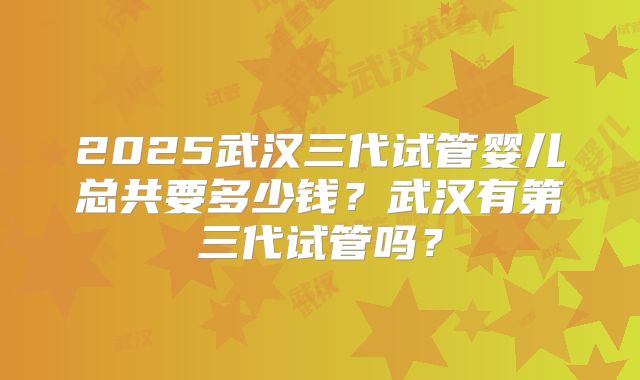 2025武汉三代试管婴儿总共要多少钱?武汉有第三代试管吗?