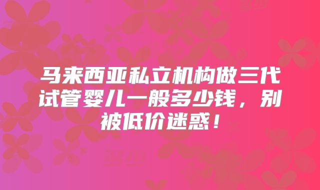 马来西亚私立机构做三代试管婴儿一般多少钱，别被低价迷惑！