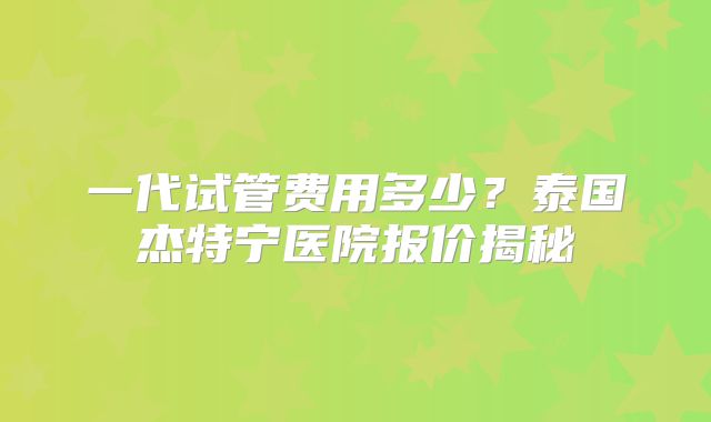 一代试管费用多少?泰国杰特宁医院报价揭秘