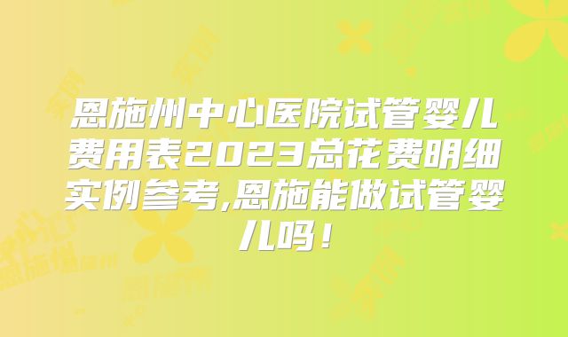 恩施州中心医院试管婴儿费用表2023总花费明细实例参考,恩施能做试管婴儿吗！