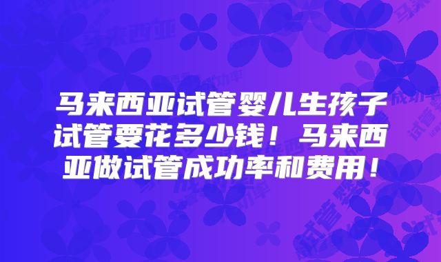 马来西亚试管婴儿生孩子试管要花多少钱！马来西亚做试管成功率和费用！