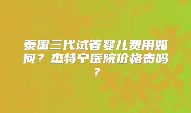 泰国三代试管婴儿费用如何？杰特宁医院价格贵吗？