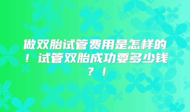 做双胎试管费用是怎样的!试管双胎成功要多少钱?!