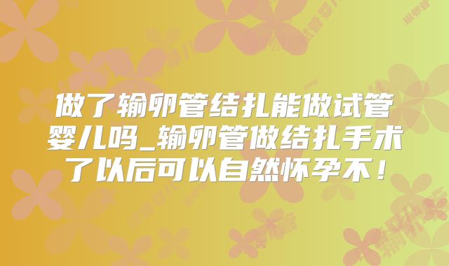 做了输卵管结扎能做试管婴儿吗_输卵管做结扎手术了以后可以自然怀孕不！