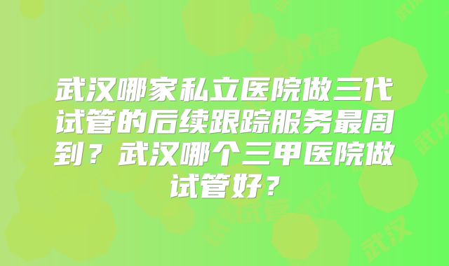 武汉哪家私立医院做三代试管的后续跟踪服务最周到？武汉哪个三甲医院做试管好？