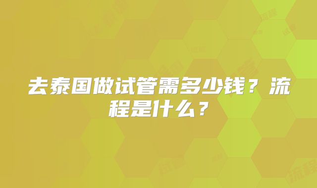 去泰国做试管需多少钱？流程是什么？