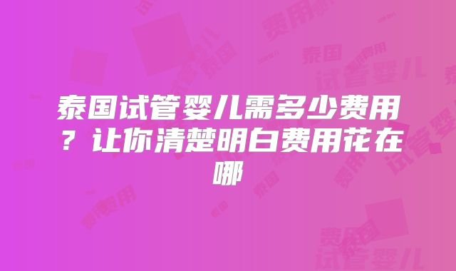 泰国试管婴儿需多少费用?让你清楚明白费用花在哪