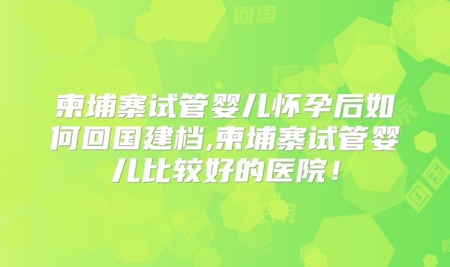 柬埔寨试管婴儿怀孕后如何回国建档,柬埔寨试管婴儿比较好的医院！