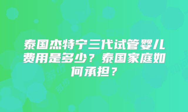 泰国杰特宁三代试管婴儿费用是多少?泰国家庭如何承担?