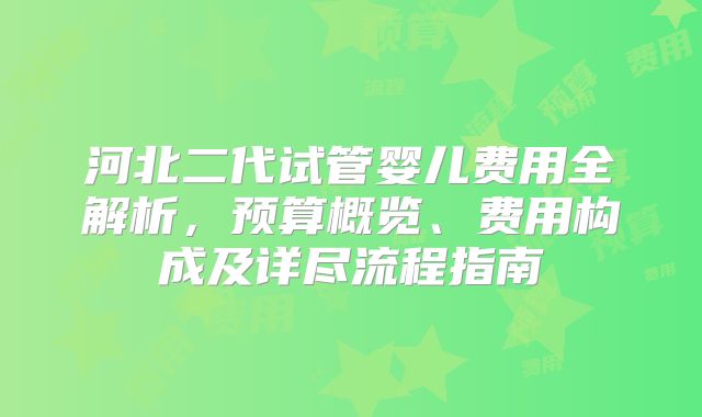 河北二代试管婴儿费用全解析，预算概览、费用构成及详尽流程指南