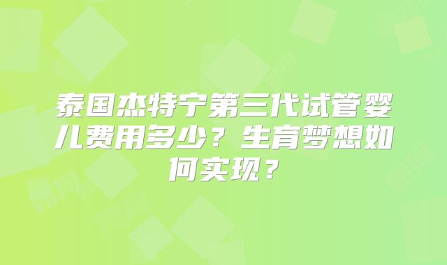 泰国杰特宁第三代试管婴儿费用多少？生育梦想如何实现？