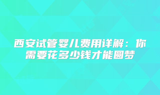西安试管婴儿费用详解：你需要花多少钱才能圆梦