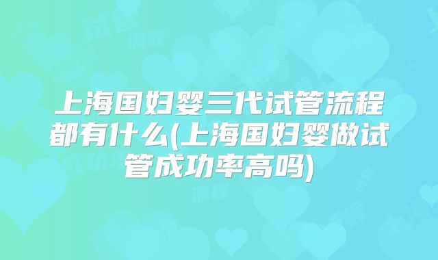 上海国妇婴三代试管流程都有什么(上海国妇婴做试管成功率高吗)