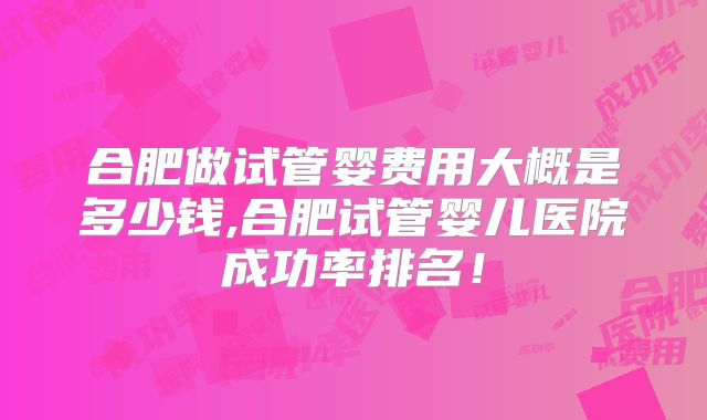 合肥做试管婴费用大概是多少钱,合肥试管婴儿医院成功率排名！