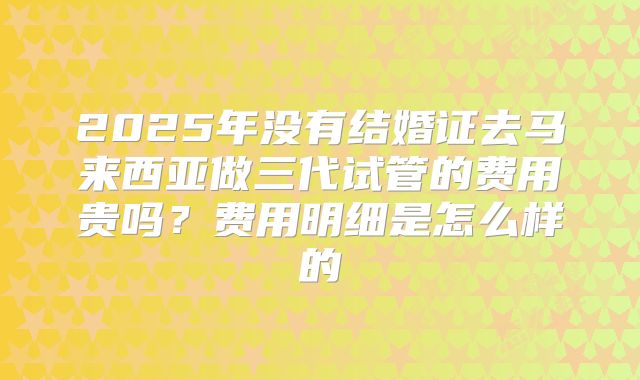 2025年没有结婚证去马来西亚做三代试管的费用贵吗？费用明细是怎么样的