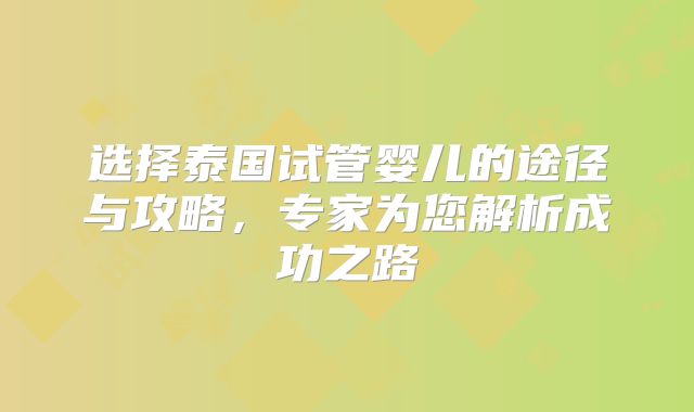 选择泰国试管婴儿的途径与攻略,专家为您解析成功之路