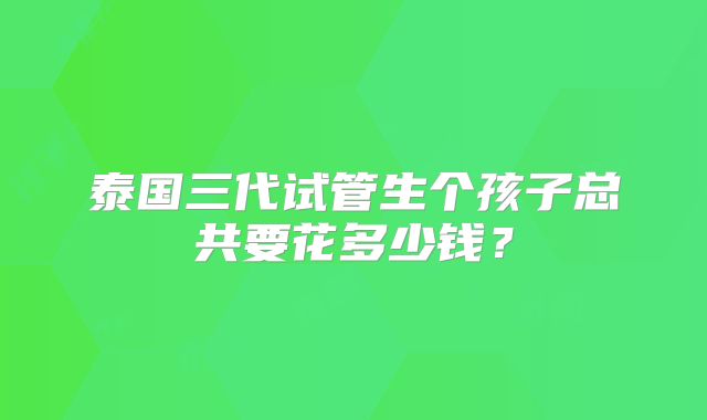 泰国三代试管生个孩子总共要花多少钱？