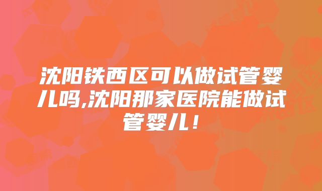 沈阳铁西区可以做试管婴儿吗,沈阳那家医院能做试管婴儿！