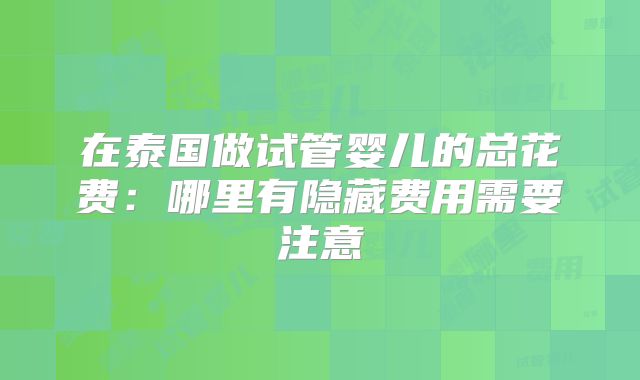 在泰国做试管婴儿的总花费：哪里有隐藏费用需要注意