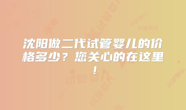 沈阳做二代试管婴儿的价格多少？您关心的在这里！