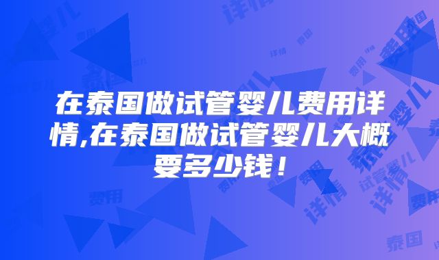 在泰国做试管婴儿费用详情,在泰国做试管婴儿大概要多少钱！