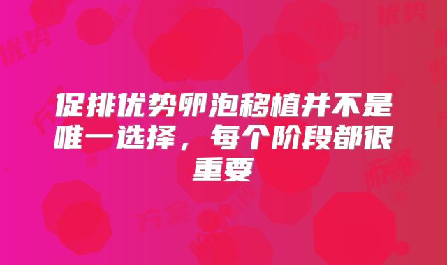 促排优势卵泡移植并不是唯一选择,每个阶段都很重要